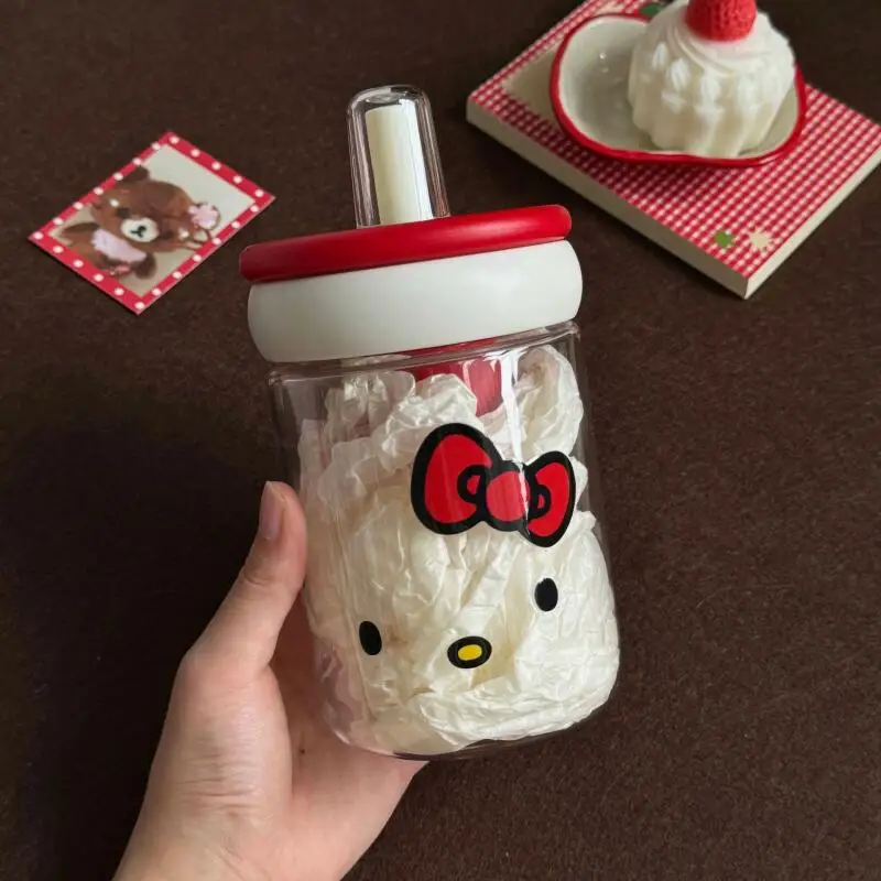 Anime Sanrio Hellokitty Straw Cup Cartoon Kawaii Plastic Cup Outdoors Portable Cold Drink Cup Kt Cat Large Capacity Cup Gifts