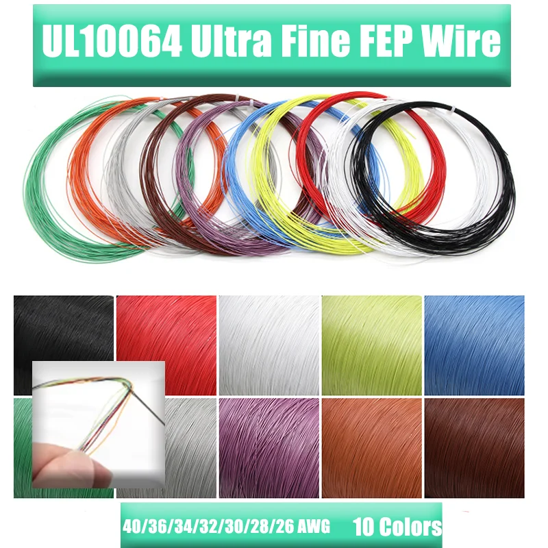 

PTFE Plastic Solder High Conductivity Copper Line 40/36/34/32/30/28/26 AWG 10M 10~100m Ultra Fine UL10064 FEP Wire (No scroll)