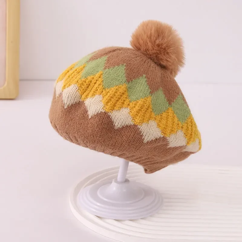 Autumn and Winter Cotton Print Warm Buckle Beret Painter Hat Octagonal Hat Child Girl and Boy 06