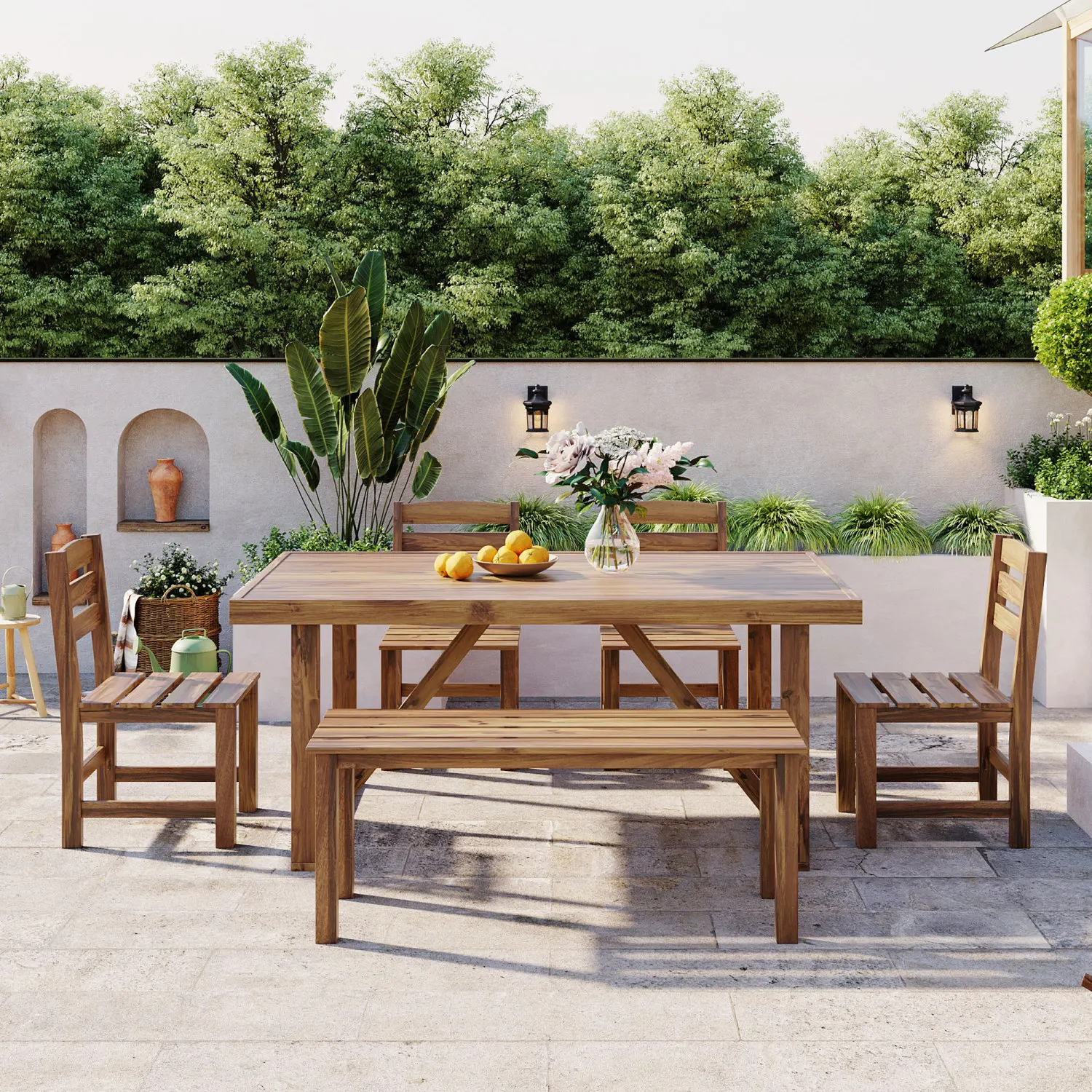 

U_Style High-quality Acacia Wood Outdoor Table and Chair Set, Suitable for Patio, Balcony, Backyard