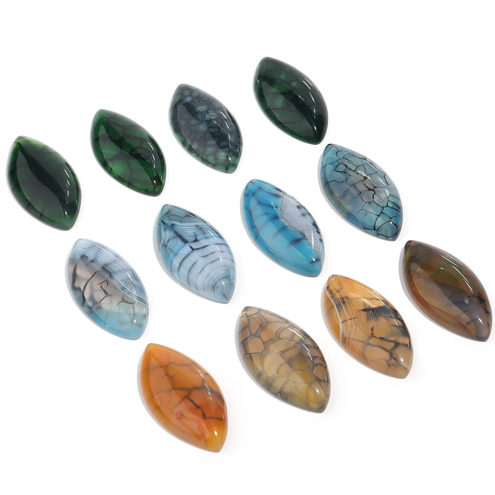 2pcs/lot 20X40mm Dragon Patterned Agate Cabochon Beads Oval Natural Stone Cabochon Beads DIY Jewelry Making Ring Accessories