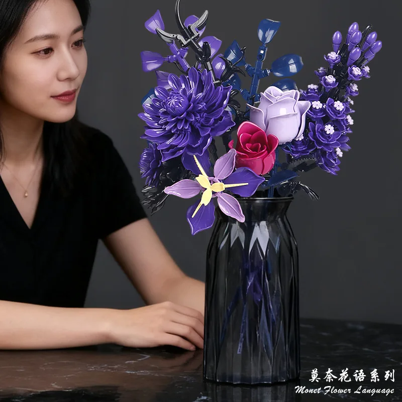 

Romantic Eternal Building Block Bouquet Dreamy Artificial Flower Model Toy Creative Desktop Ornament Girl's Holiday Gift Val