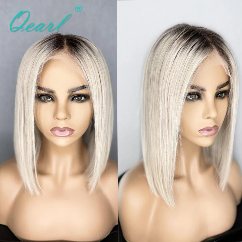 Qearl – perruque Bob Lace Front Wig sans colle naturelle, cheveux courts, 13x4, pre-plucked, couleur blond cendré platine, Loose Wave, bon marché