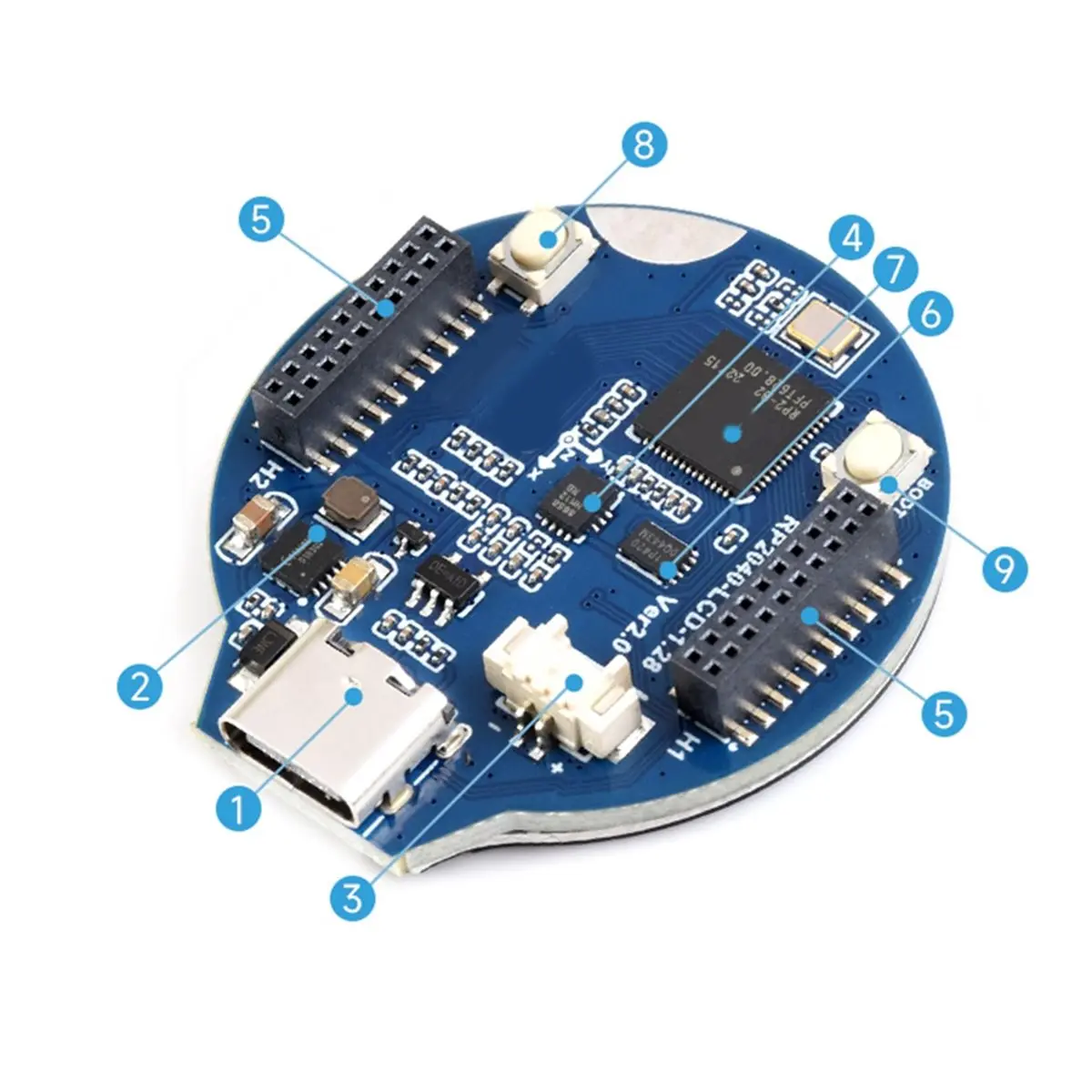 !【New Factory 】RP2350 1.28-Inch LCD Development Board with 240x240 Circular Screen, IPS, Type-C Interface, and Housing
