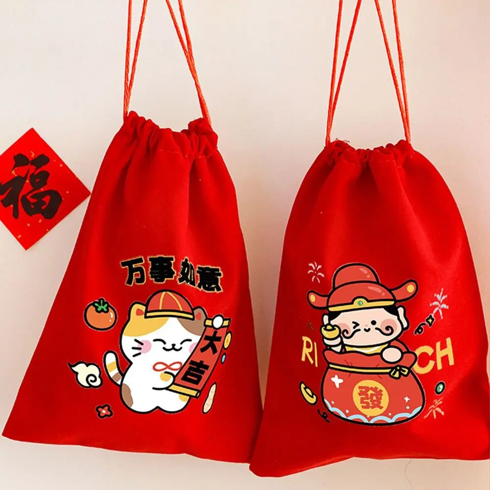 Creative Gift Velvet Snack Storage Pouch Gift Decoration Happy New Year Lucky Bag Amulet Blessing Sachets Pendant silk bag