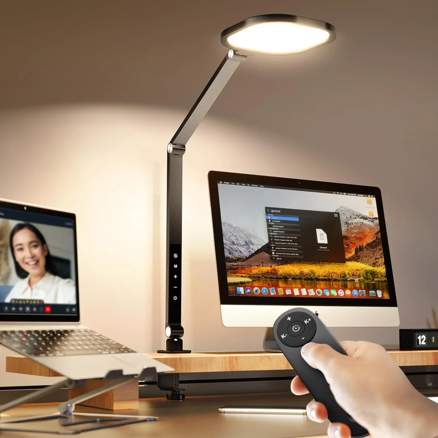 

2000LM Eye-Caring Desk Lamp with Clamp, Dimmable Zoom Light, 3 Colors & 10 Brightness, Remote Control for Home Office