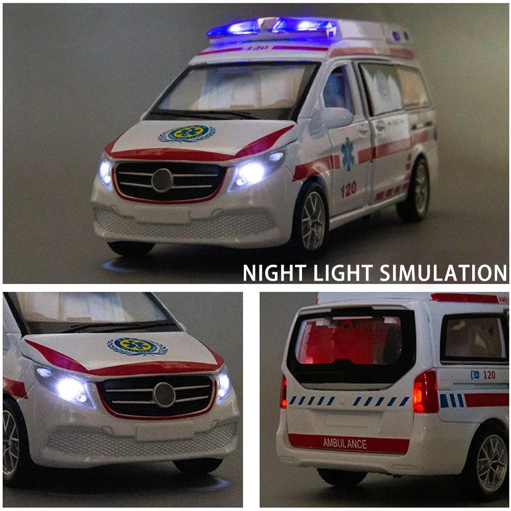 Scale 1/32 Ambulance 120 Metal Diecast Alloy Toy Vehicles Cars Models for Boys Children Kids Pull Back Sound and Light