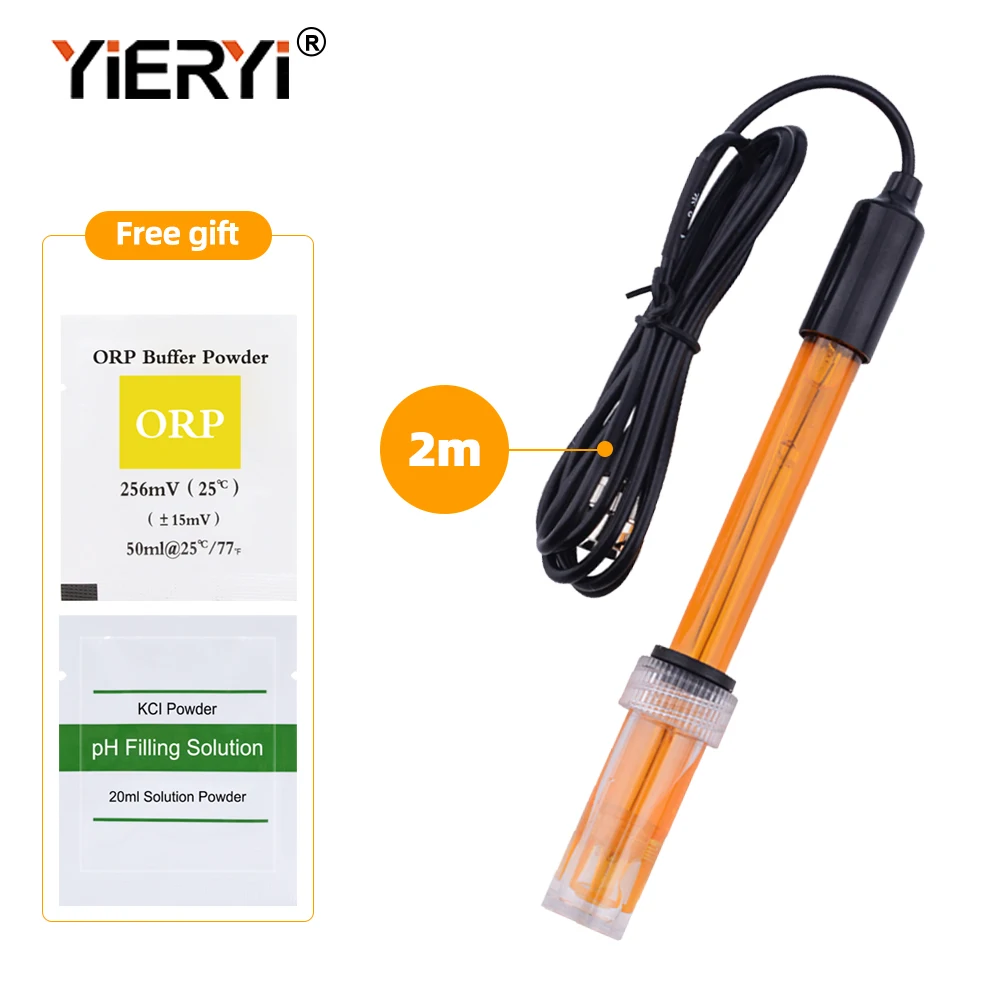 Yieryi 2M Ph ORP Electrode Probe BNC Connector For Ph ORP Meter Controller Aquarium Hydroponics Lab Water Quality Tester