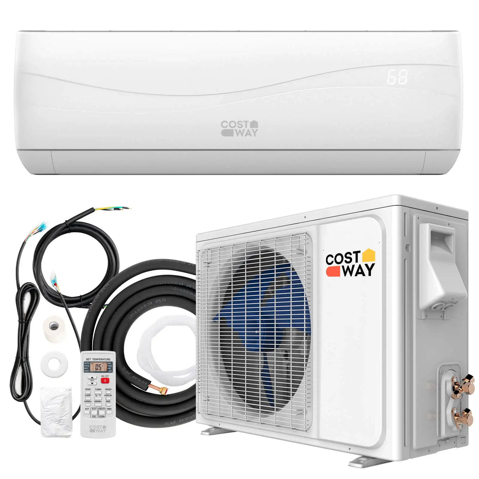 9000 BTU Split Air Conditioner & Heater Wall Mount AC Unit with Remote Control