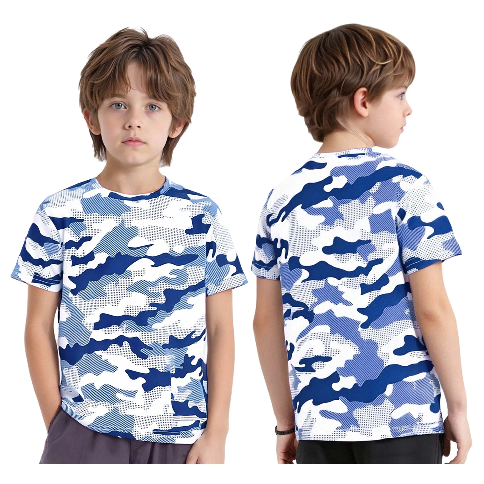 

Quick-Drying Sports Tops Kids Boys Camouflage Athletic Shirt Short Sleeve T-shirt Cycling Basketball Soccer Workout Active Wear