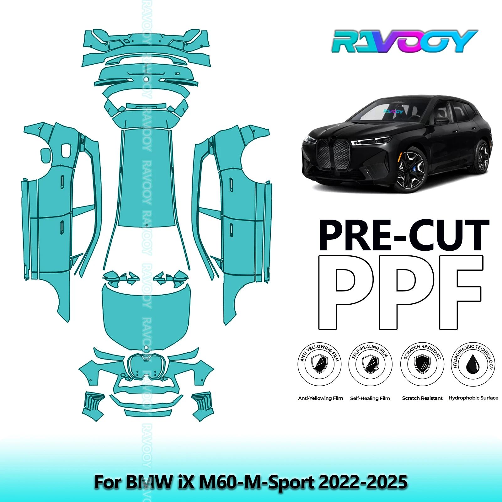 

Автомобильная предварительно вырезанная защитная пленка для краски PPF, полный автомобиль для BMW iX M60-M-Sport 2022-2025