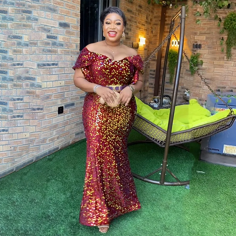 

Luxury African Sequin Evening Dresses for Women Wedding Party Gown Glitter Ankara Dashiki Africa Clothing Vestidos Kaftan Abaya