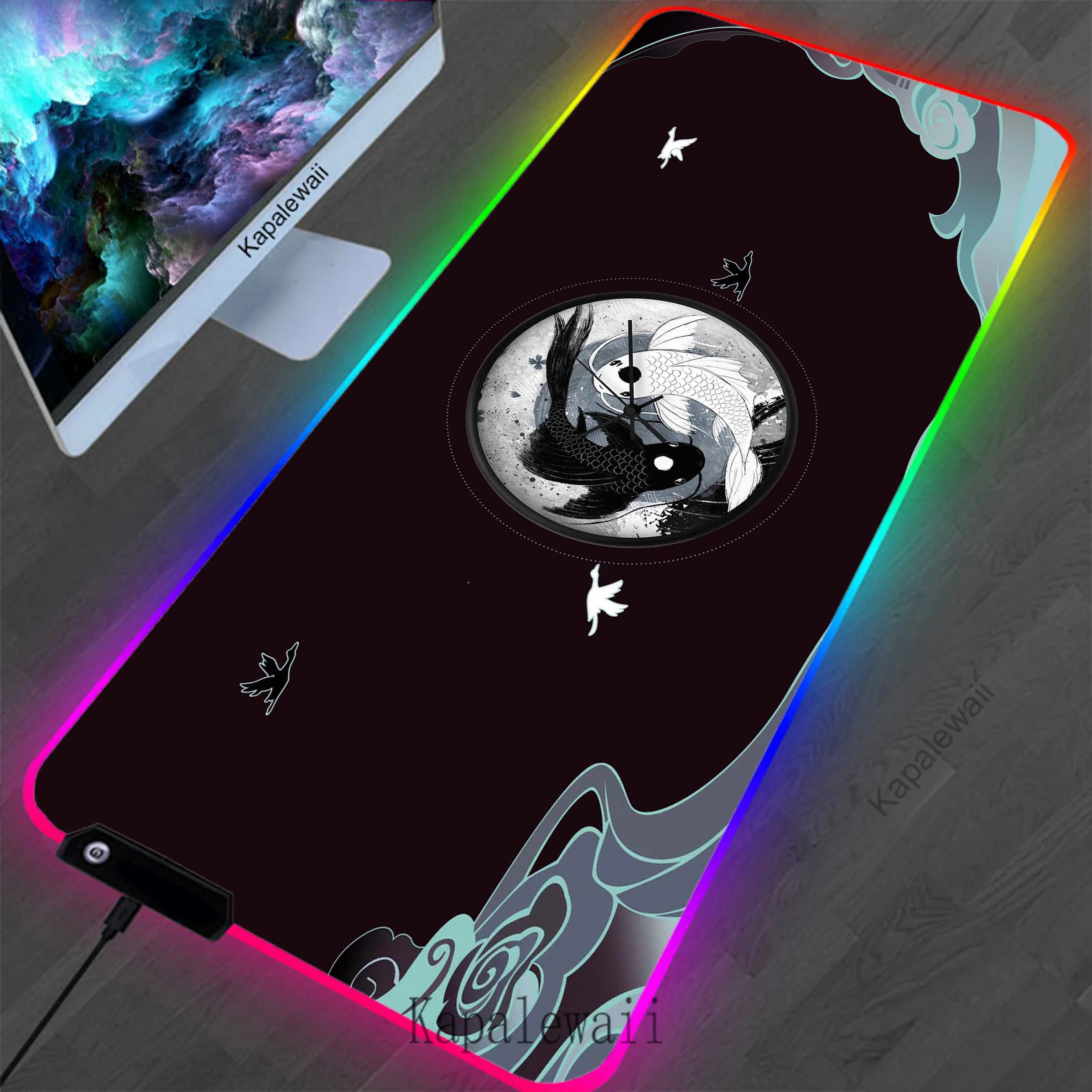 Japanese Koi RGB LED Anti-slip Mouse Pad 900x400mm Mousepad Mechanical Keyboard Gamer Desk Mice Computer Peripherals Office Mat