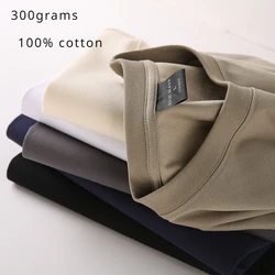 300grams 100% Cotton Loose Heavy Weight Cotton  T-shirt Solid Shoulder Short Sleeve T-shirt Women Men for Summer