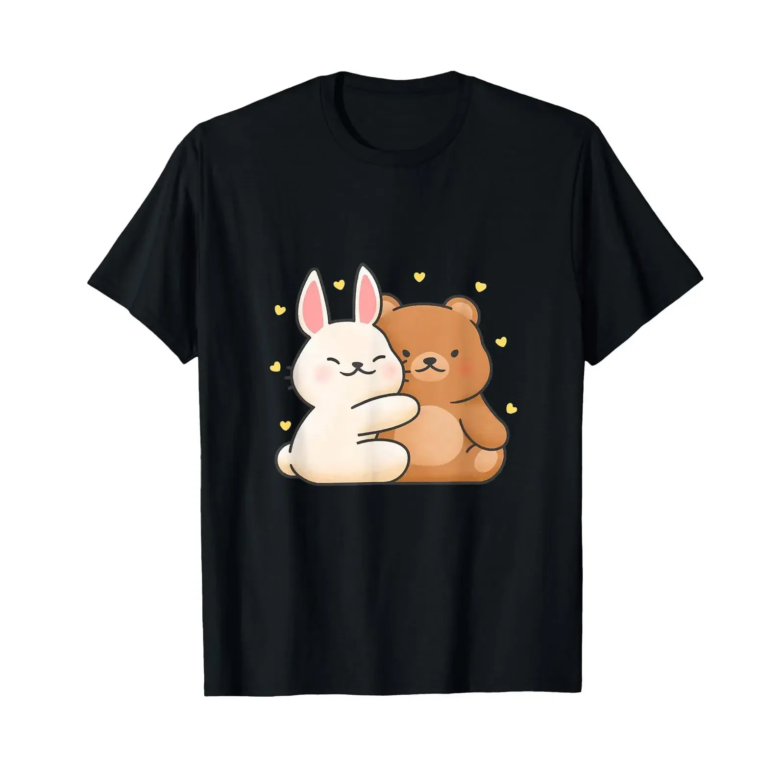 Cute Rabbit Hugging Bear Bunny and They Share Love T Shirt vintage Washed Stylish Breathable Stretched designer clothes
