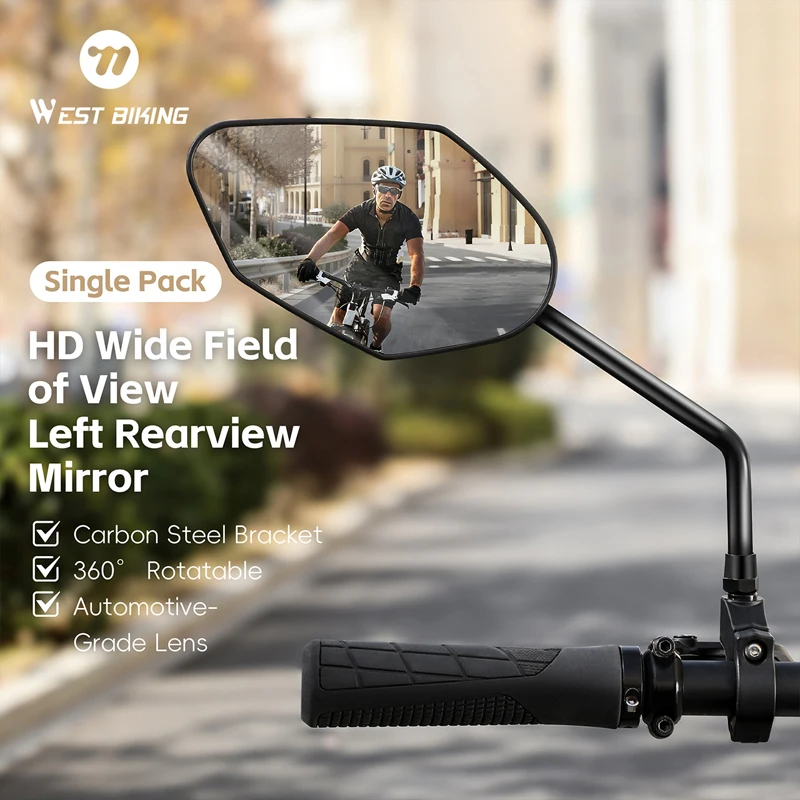 WEST BIKING Bicycle Rearview Mirror Anti-Shake HD Wide-angle 360° Rotatable Convex Mirror Universal for 21.8mm Bicycle Handlebar