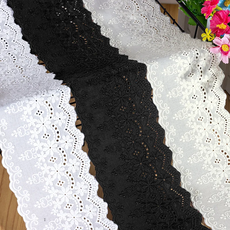 Wholesale New 8.5cm Beige/white/ 8cm black quality cotton embroidery lace cloth vintage baby dress skirt hem cotton fabric SC841