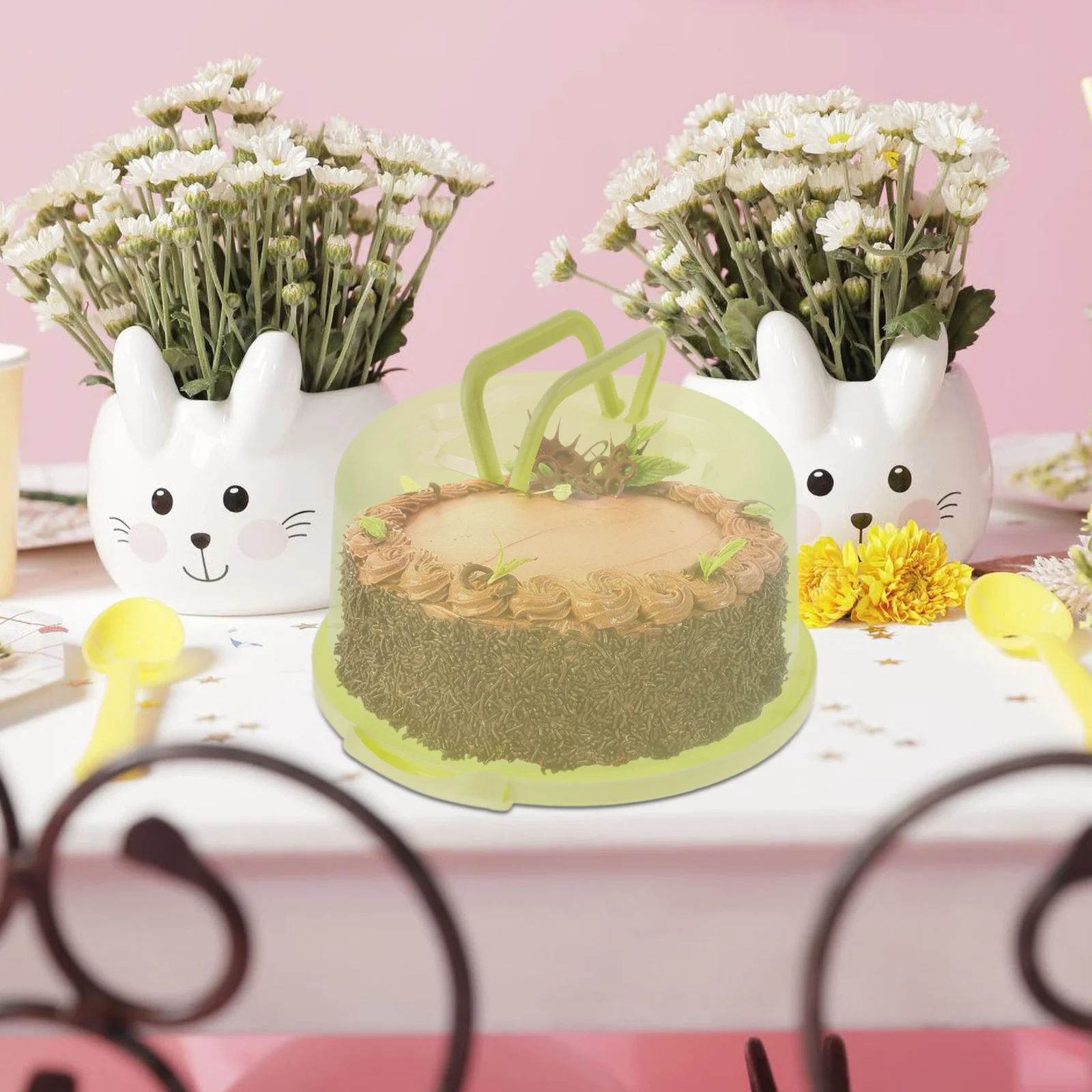 ハンドヘルドケーキキャリアポータブル半透明ラウンドケーキボックス誕生日パーティーキャリングケース再利用可能な収納