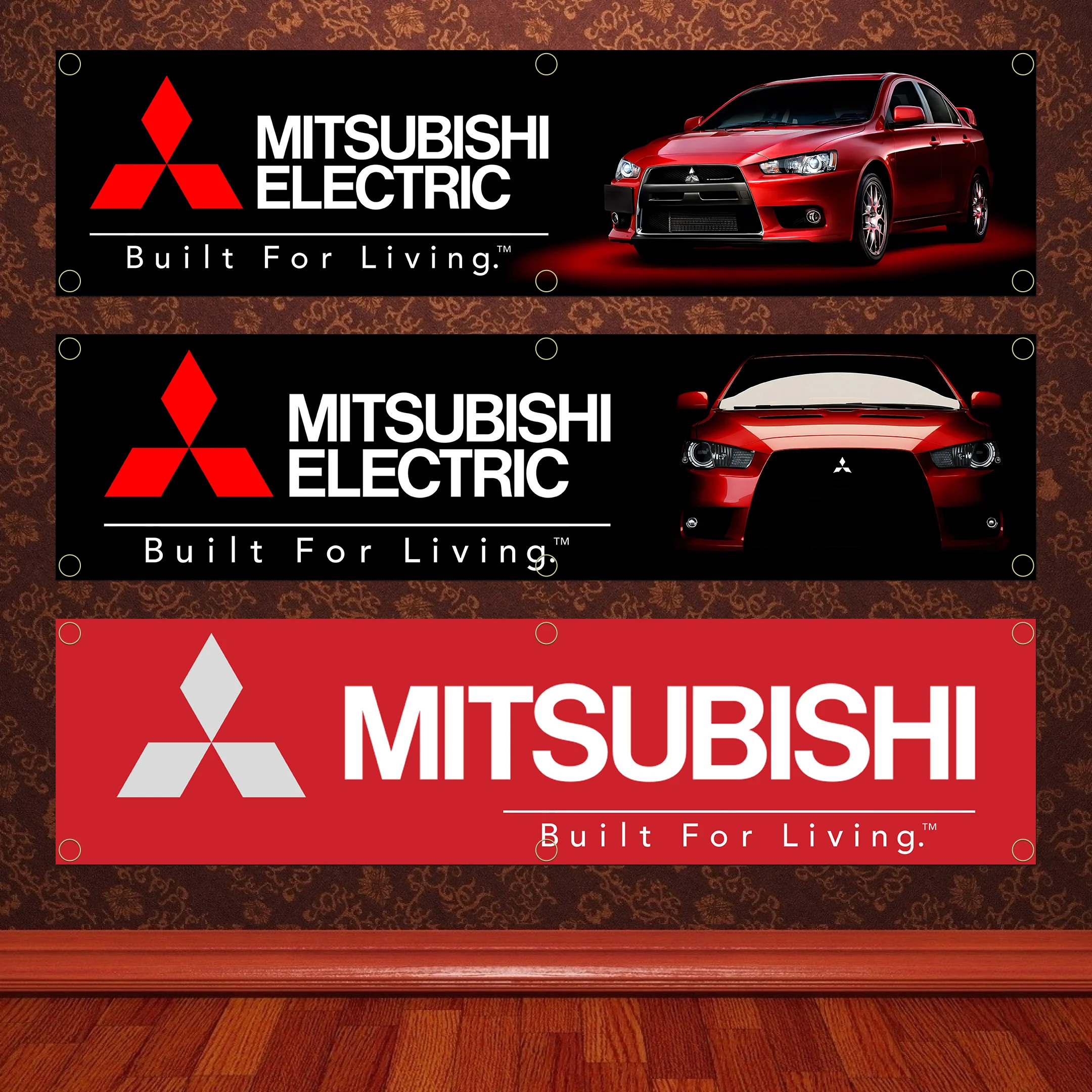 

60X240cm Banner M-MitsubishiS Flag Polyester Printed Garage Wall Art Outdoor Decorations Tapestry With Brass Grommets