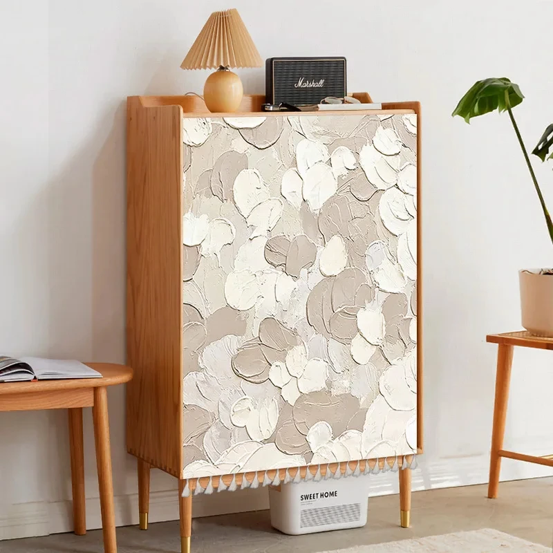VIKAMA Pink Tulips Oil Painting Linen Cabinet Curtain, 6 Designs, Dust-Proof Track-Free Door Cover