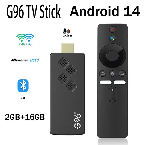 G96 TV Stick Allwinner H313 2GB 16GB 4K HD Android 14.0 BT 5.8 voice remote Dual WiFi 4G 5G Smart TV stick PK Q2 Y10 TV BOX iptv
