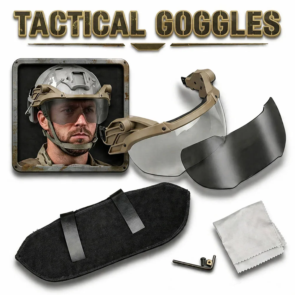 

Tactical FAST Helmet Goggles with 2-Color Lenses External Flip Windproof Anti-Fog Eyewear For Airsoft Paintball Hunting Hiking