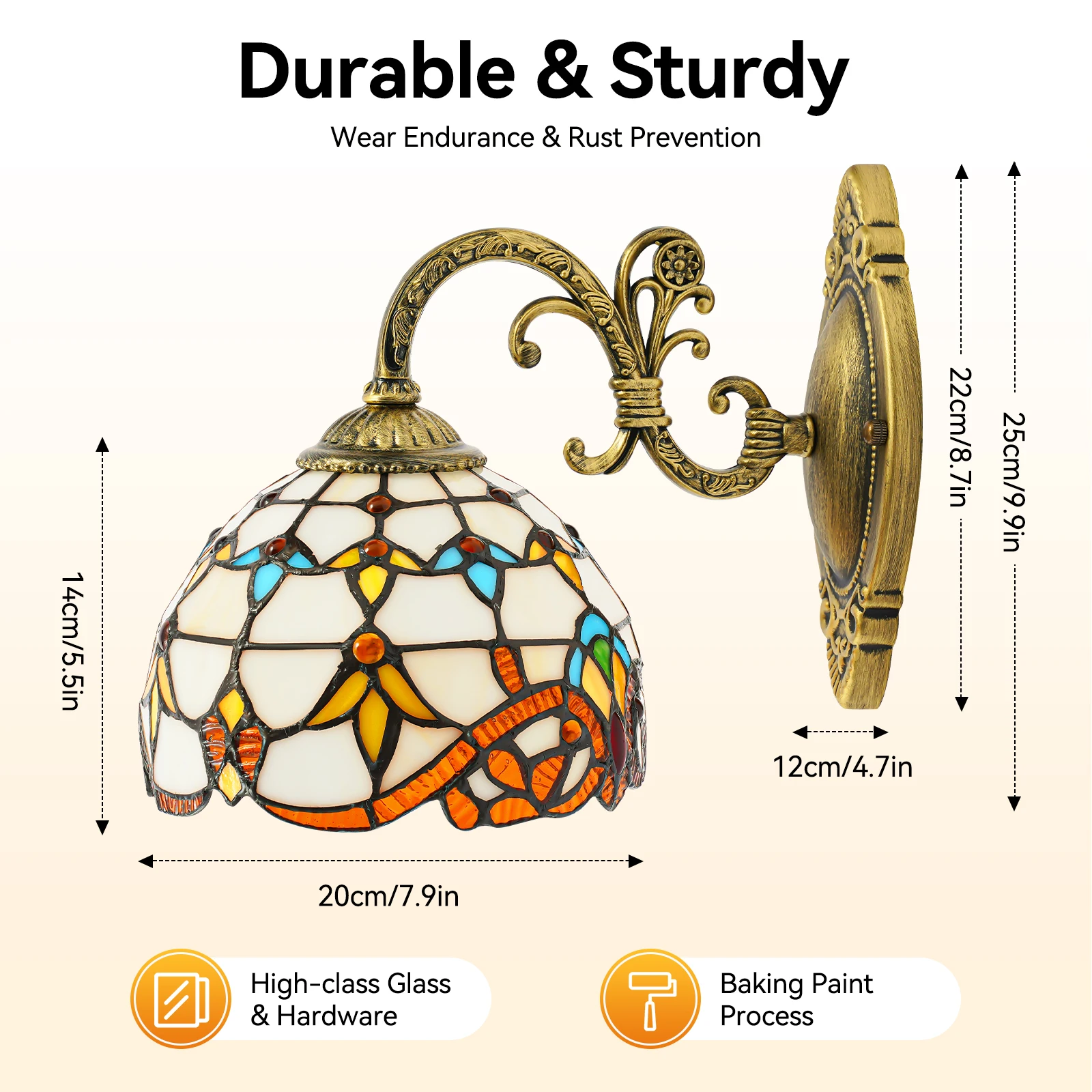 

220V 50HZ Baroque Single Head Glass Wall Lamp Victorian Wall Light Lamp Up/Down Wall Lamps for Hallway, Living Room, Bedroom