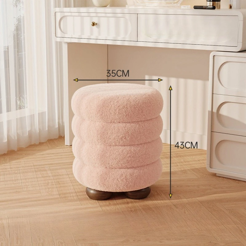 Modern Makeup Chair Leisure Ottomans Chair Wood Round Pulley Chair for Home Shoe Changing Stool Footstool image 3