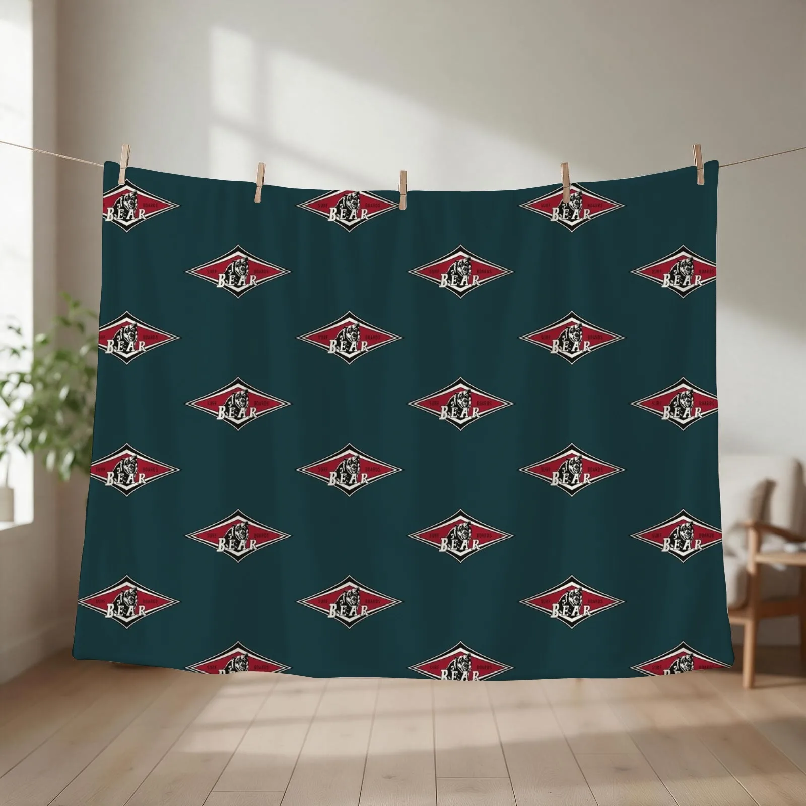 Vintage Surfing Bear Big Wednesday Throw Blanket couch cozy soft plush fuzzy picnic outdoor blanket