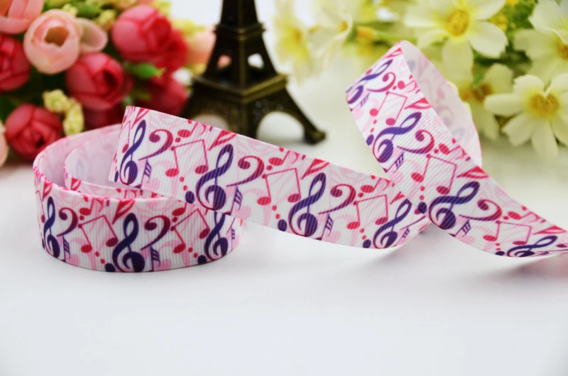 22mm 25mm 38mm 75mm Ruban satin Music Note Cartoon printed Grosgrain Ribbon Bow X-00890 10 Yards