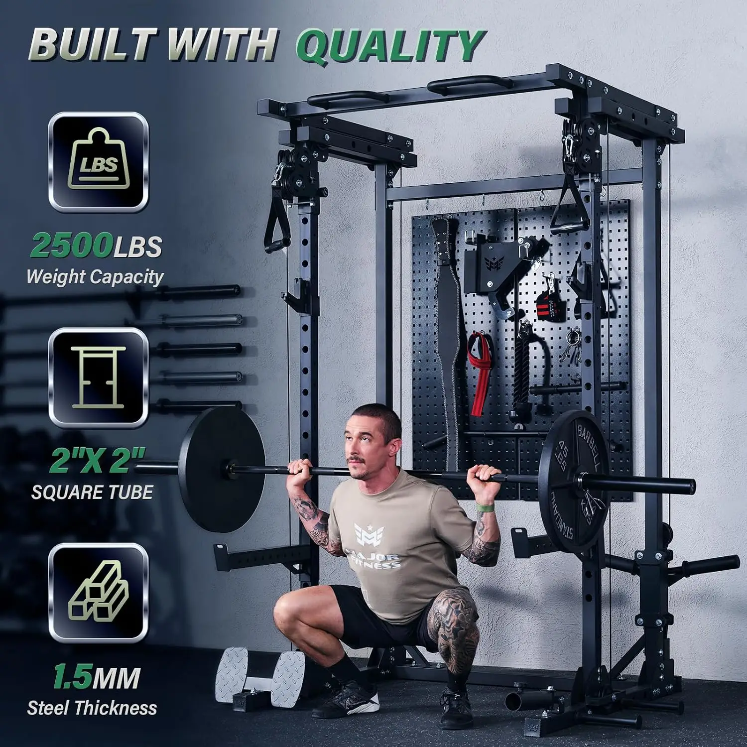 Drone3 Power Rack, 2500lbs Multi-Function Home Gym Squat Rack with Dual Pulley System, Pull-Up Bar & J-Hooks,, Custom