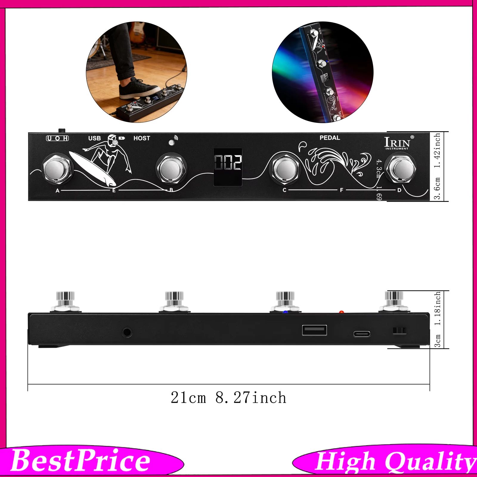 IRIN Chocolate Plus Wireless MIDI Controller Pro Keyboard 4 Buttons Foot Switch Supports MIDI Host Interface Control Function