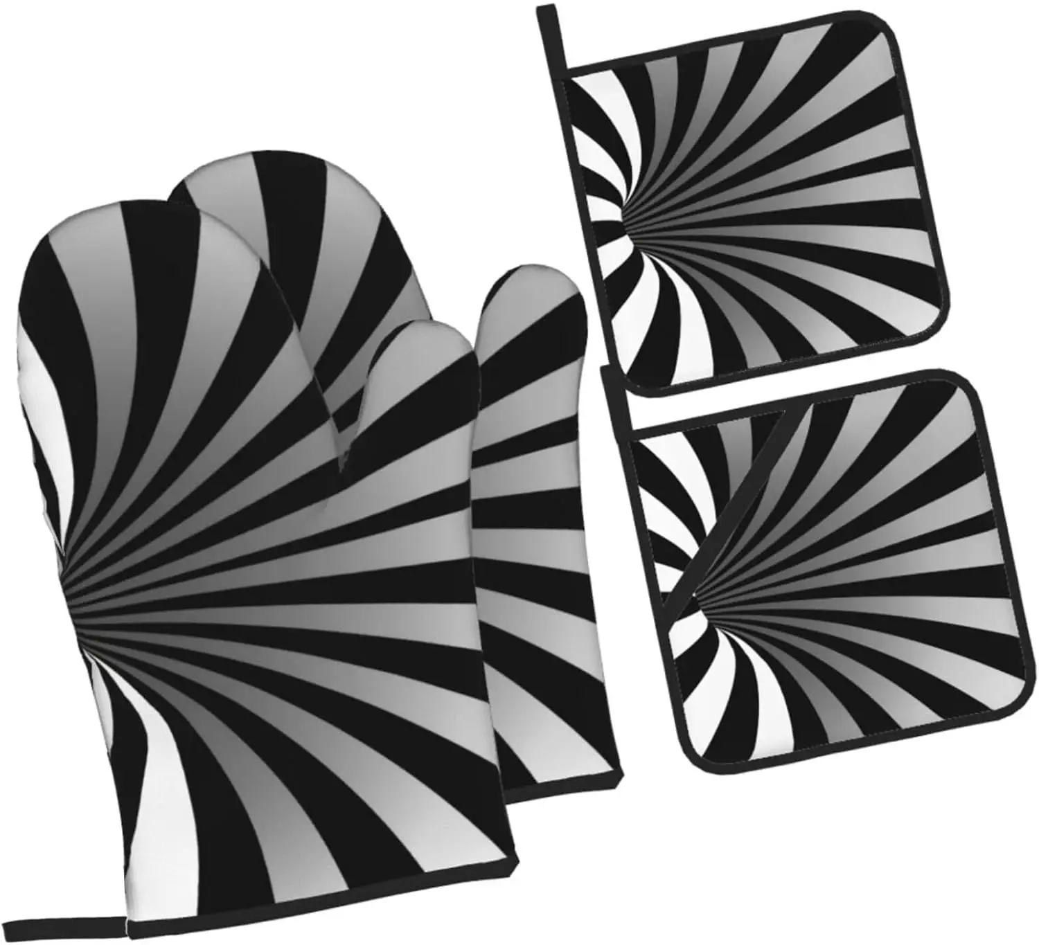 Hypnotic Optical Illusion Trippy Spiral Vortex 4-Piece Heat-Resistant Oven Gloves and Handle Cover Kitchen Baking Accessories