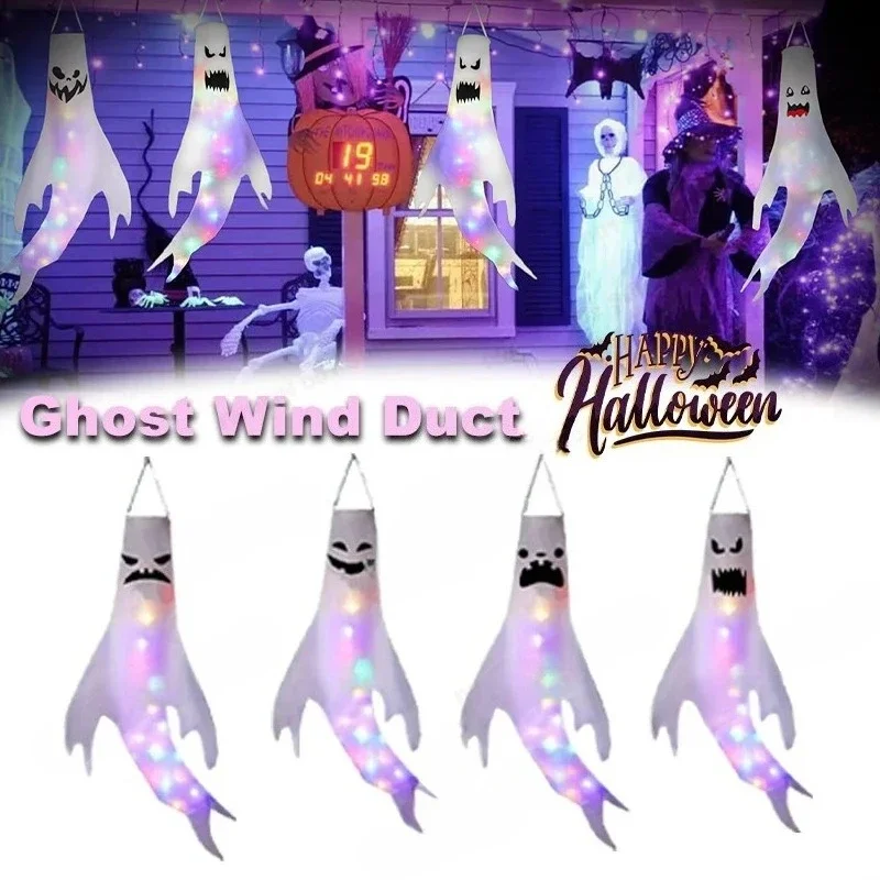 1-4PCS Halloween LED Glowing Ghost Hanging Decoration Floating Figure Prop for Outdoor Yard Haunted House Party Scene