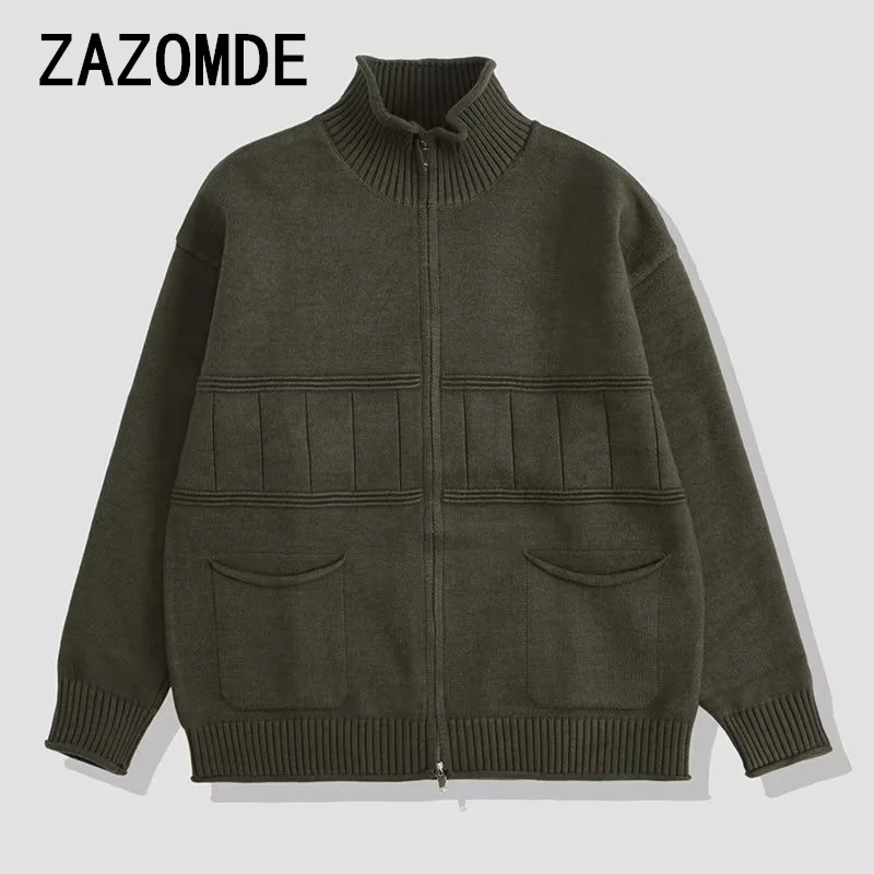 ZAZOMDE Autumn Winter New Men's Casual Knitted Cardigan Sweater Crew Neck Pullover Cozy Warm Fashionable Streetwear Men Clothing