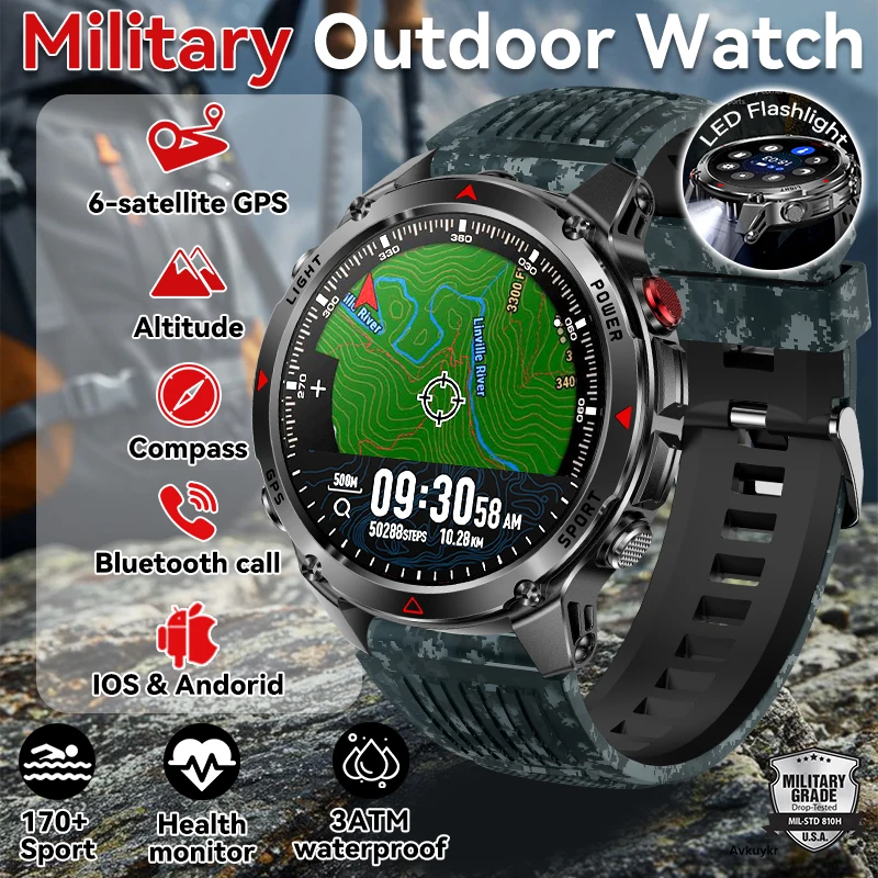 

2025 New Outdoors Military GPS Sports Smart Watch 3ATM Waterproof Built-in MULTI-BAND GNSS Compass Altimeter Swimming Smartwatch