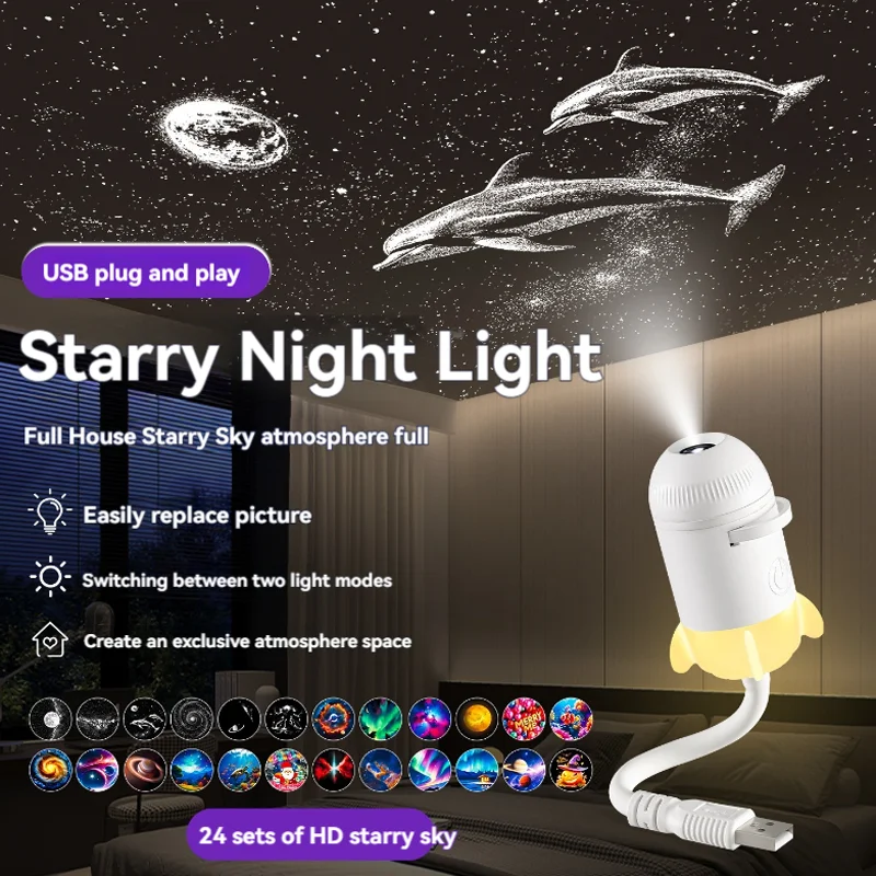 2-in-1 USB Galaxy Star Projector Night Light 4K HD 360° Rotatable Nebula Aurora Starry Sky Projector Light For Bedroom Car Decor