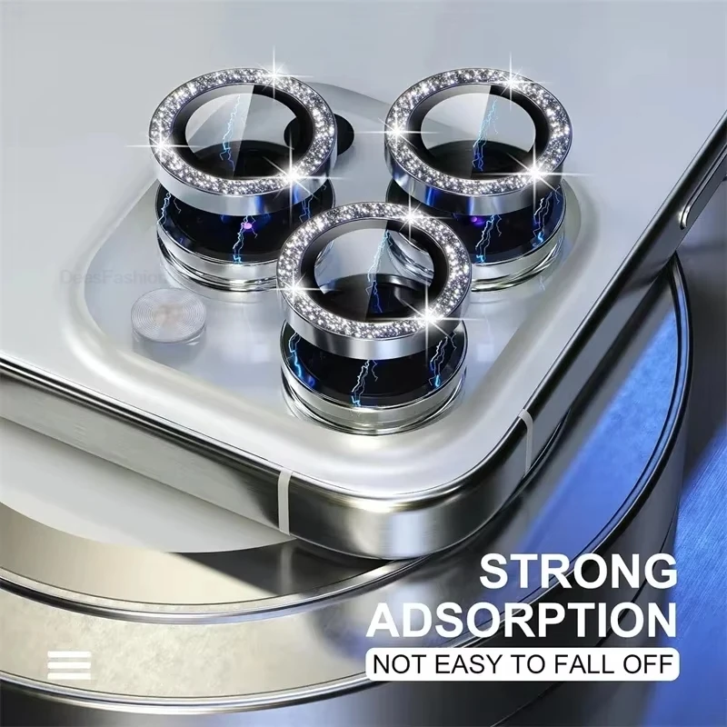 1-3pcs Bling Glitter Metal Frame Camera Protector For iPhone Duo 18 17 Pro Max 16 15 14 13 12 11 Lens Tempered Glass Film Ring