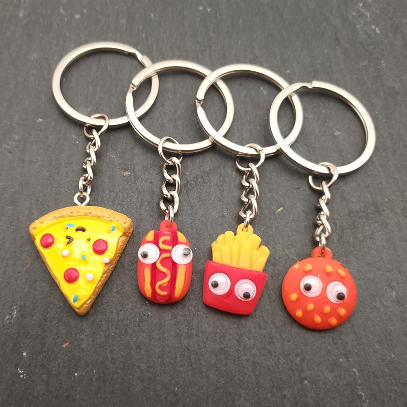 Creative Korean version of simulation pizza fries burger pendant keychain gift promotion food series accessories resin keychain