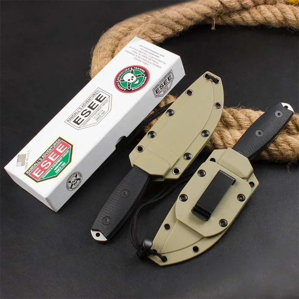 

ESEE-3PMDT-004 Stonewashing Plain 9Cr18Mov Edge Black G10 Handles Desert Sheath Tactical Outdoor Hunting Survival Straight Knife