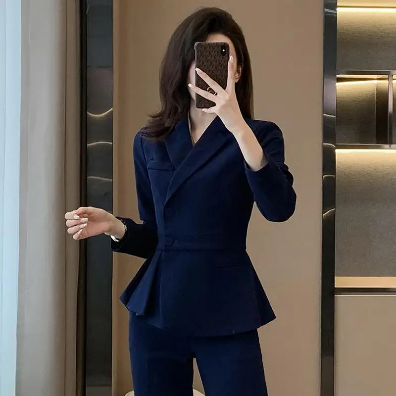 2-E7  High-end professional suits for women autumn and winter fashion temperameess style slim commuting OL suit hotel front des