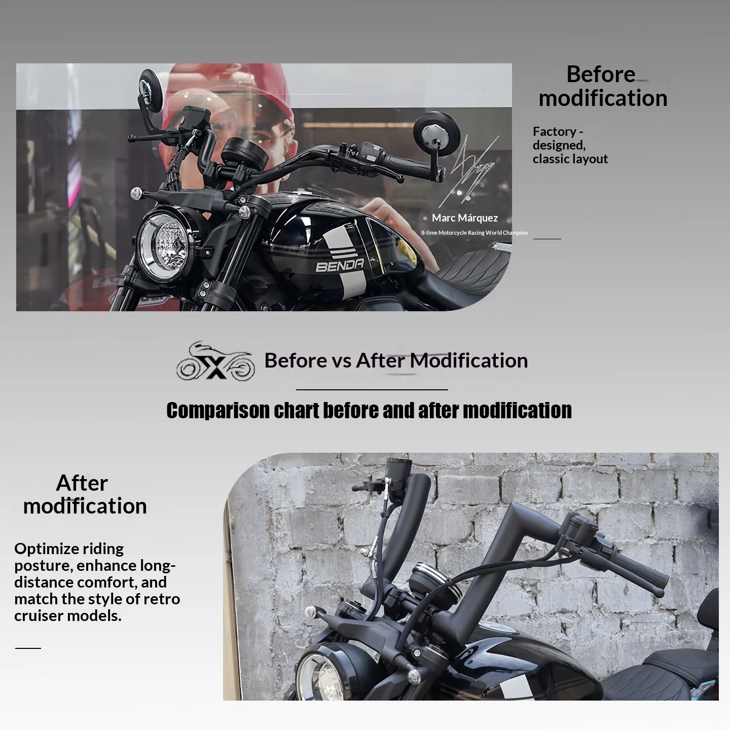 【Premium】For It is suitable for Benda graystone 707 modification with a thick 2 inch direction to modify Harley Fat Boy high-bar