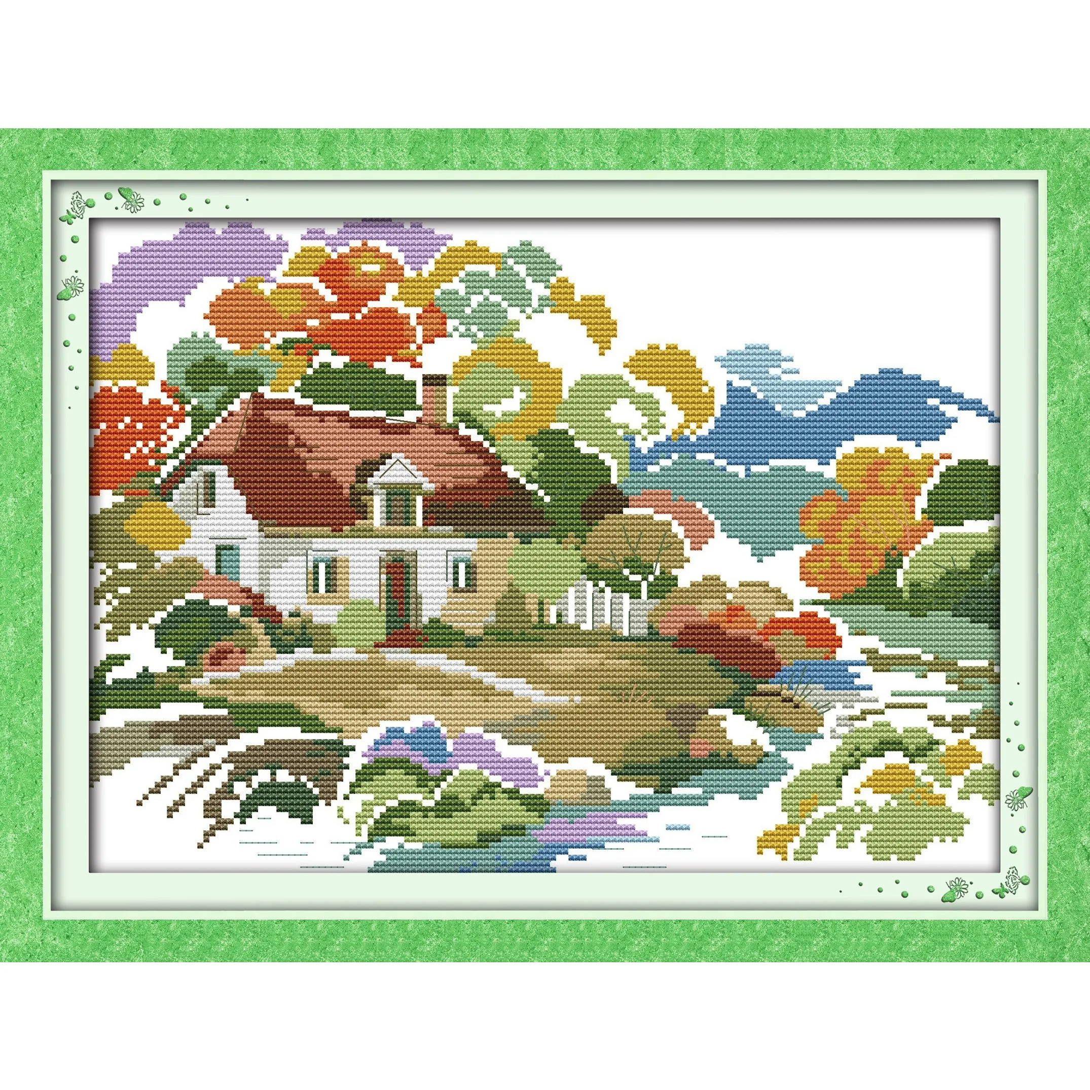 

Soulgift News Pre-Printed Cross Stitch Kit, Stamped Aida Fabric with DMC Threads, Embroidery Kit - Jungle Hut