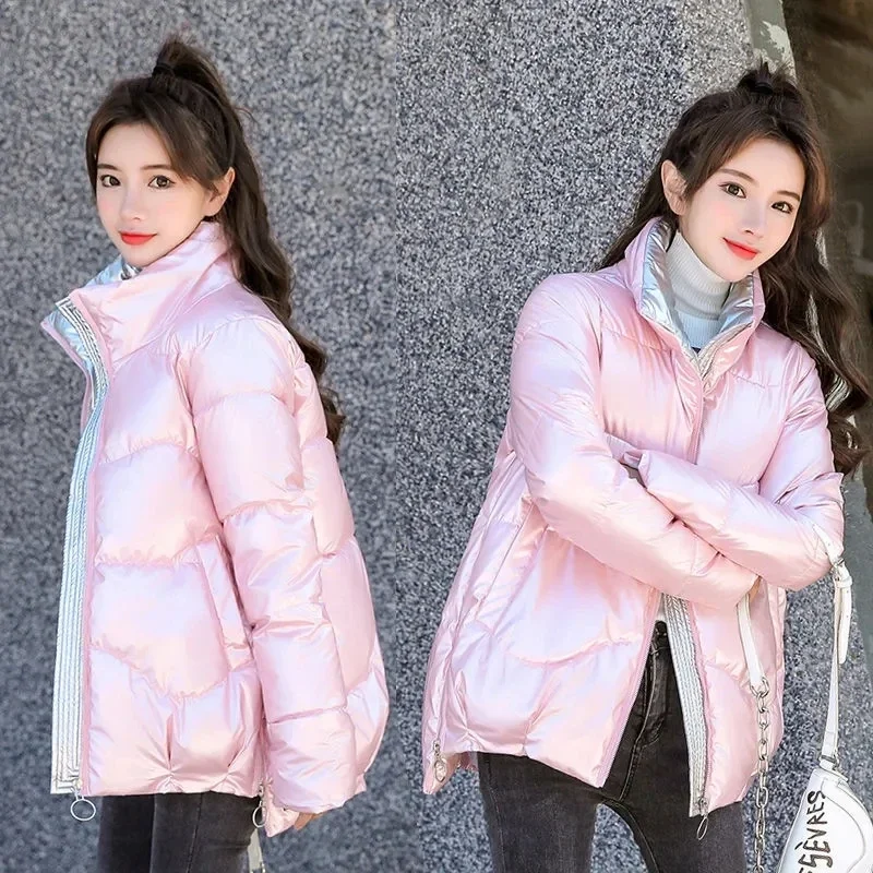 2023 nuova giacca invernale da donna lucida Parka Stand Callor piumino di cotone caldo Casual cotone imbottito Parka cappotto da neve