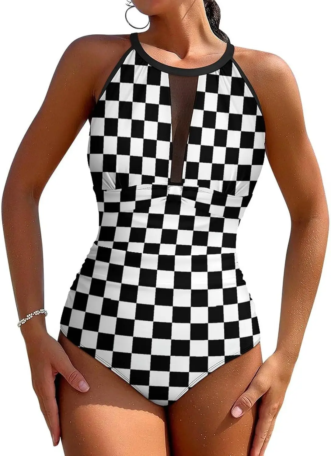 

Luxy Trio Women Sexy Tummy Control One Piece Swimsuits Halter Push Up High Cut Low Back Bathing Suits