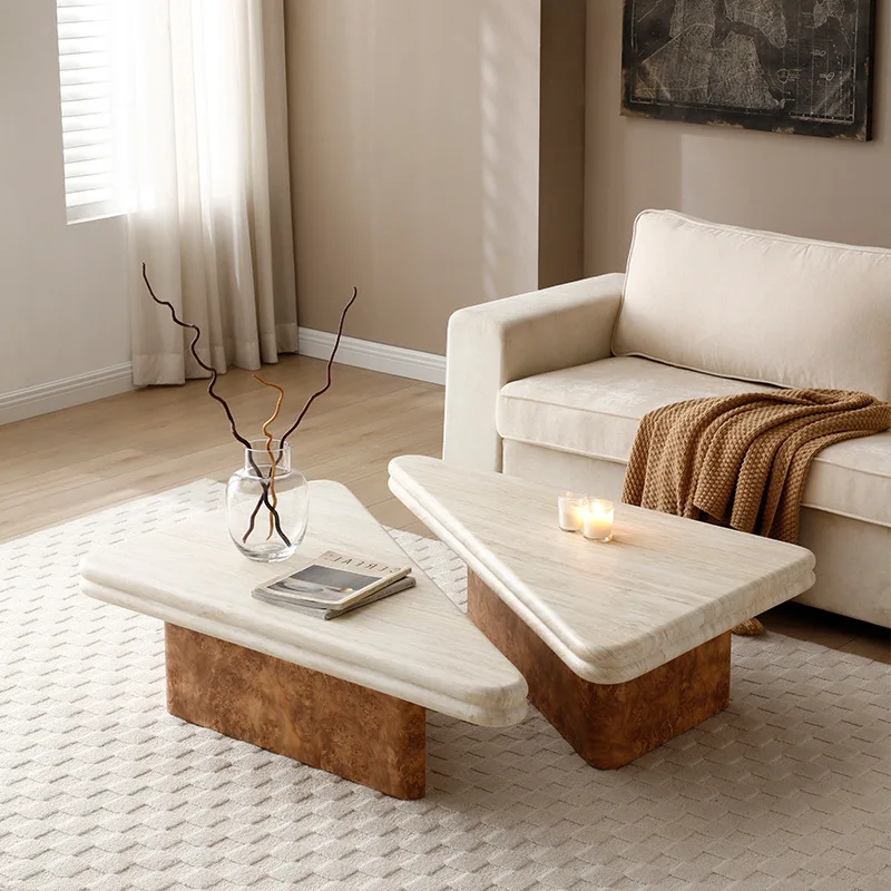 Side table/cream antique rock slab coffee table antique style living room short table tree tumor designer small apartment short
