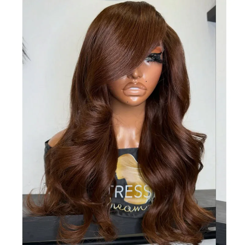 Side Part Auburn Brown Long Wavy Unprocessed Human Hair 13x6 Lace Front Wigs for Black Women Glueless Bleached Knots Lace Wigs