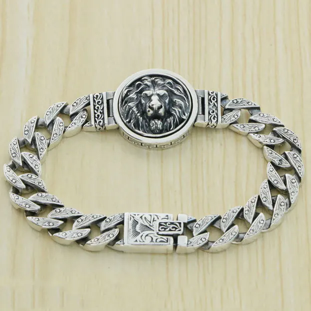 

National style s925 silver aggressive men's tiger head retro bracelet Punk style personalized sterling silver Thai silver popula