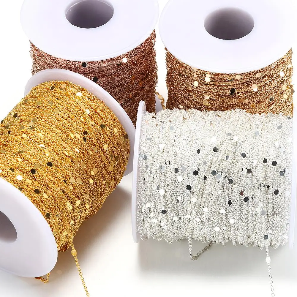 

2Meters Shinny Sequins Necklace Chain Gold Silver Chain Metal Copper Cable Chains for Jewelry Making Components DIY Findings