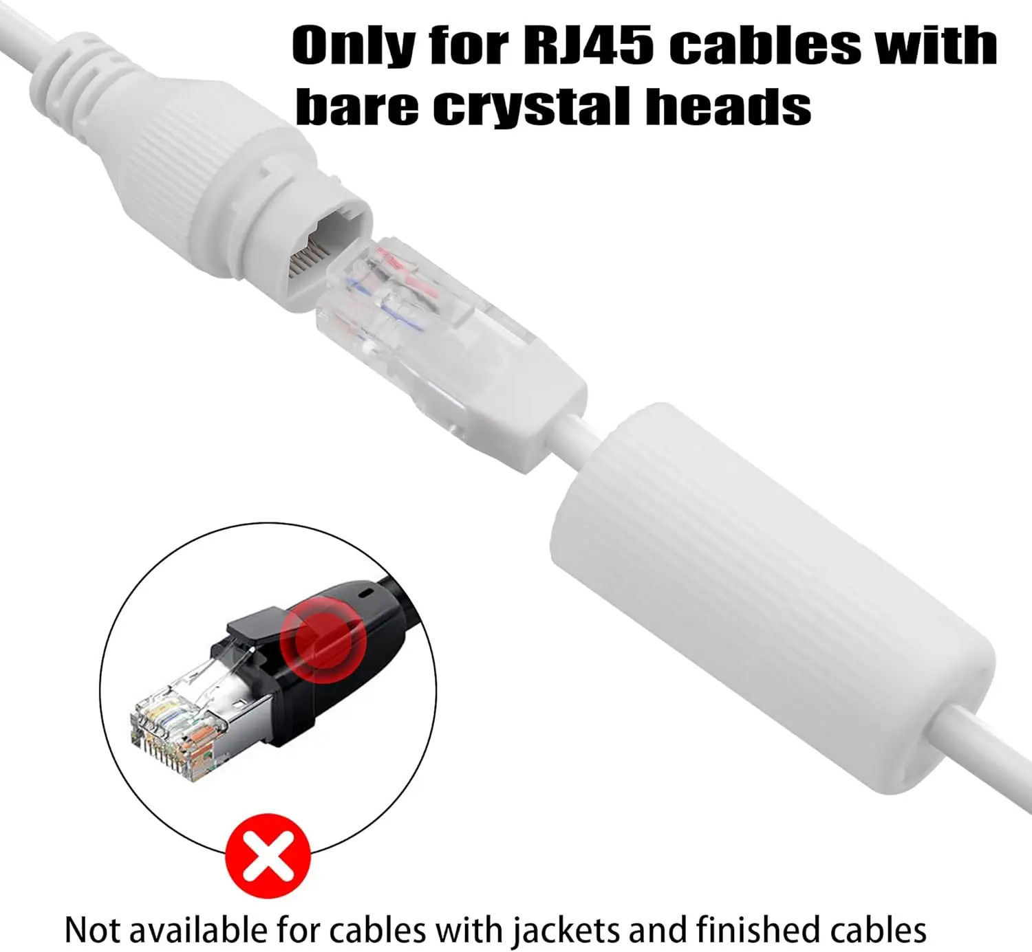 Waterproof IP PoE Ethernet Splitter Adapter RJ45 Fits Connectors for Security Camera Installation Ethernet Cable Management